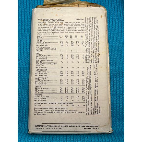 Butterick 3124 pattern cardigan skirt pant bell bottoms 1970s size 14 - Picture 3 of 5